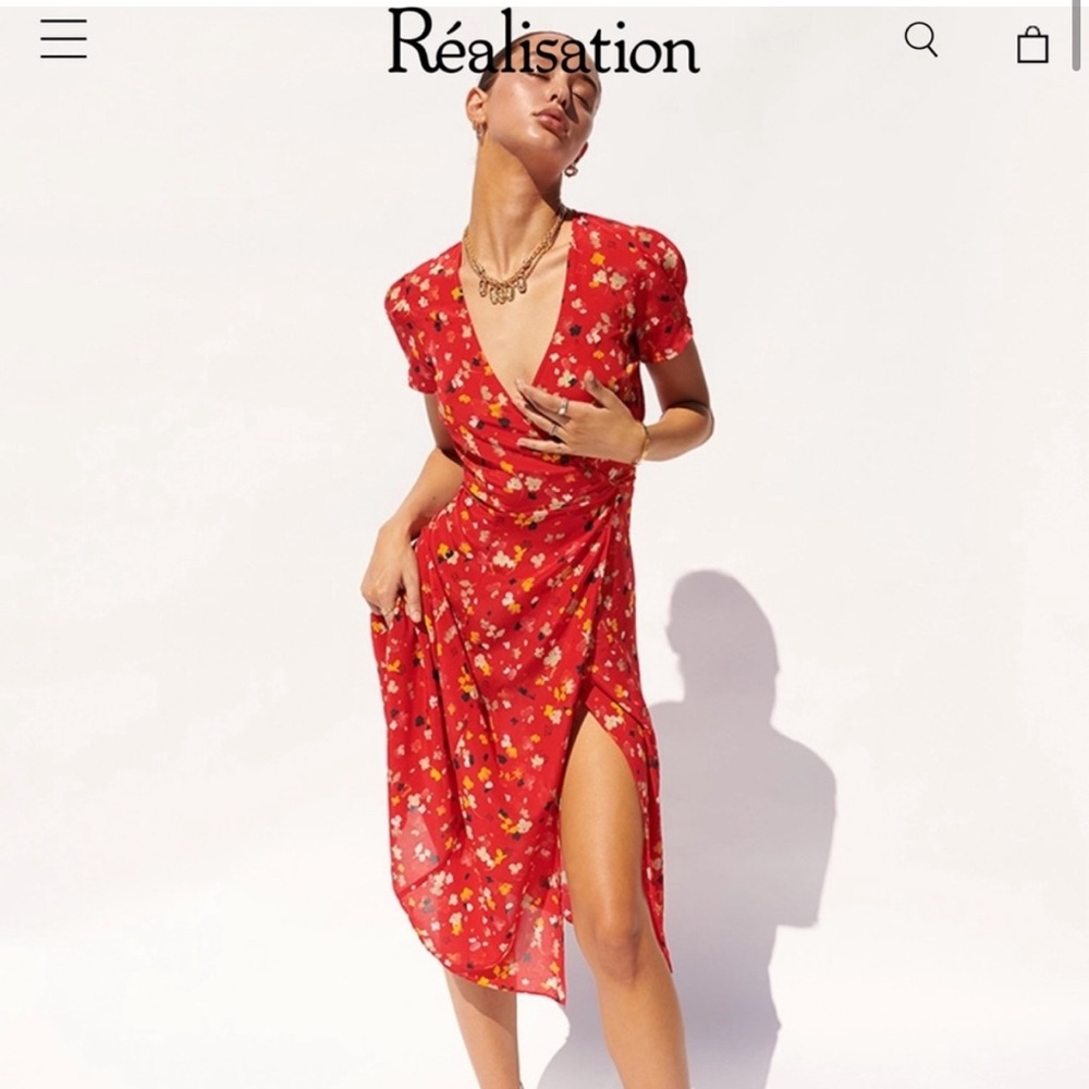 Realisation Par Teale Wrap Dress Red Floral XS